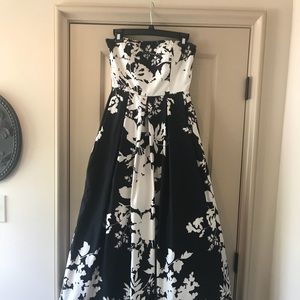 Black and white strapless formal dress